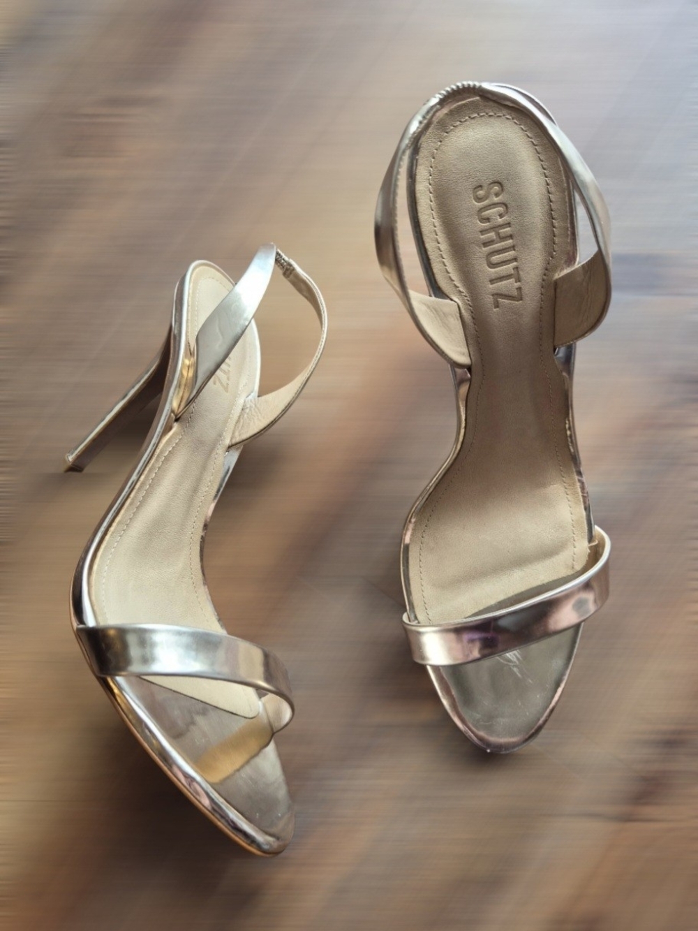 SCHUTZ Luriane Gold Strappy High Heel Sandals- Size 10